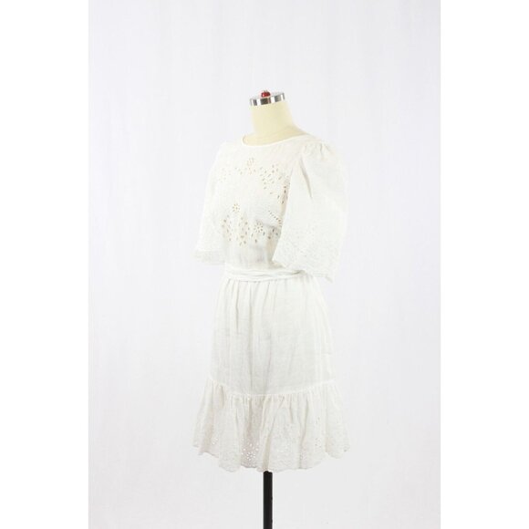 LA VIE By REBECCA TAYLOR Sarcelle White Linen Eyelet Embroidered Dress, Size S - Picture 8 of 16
